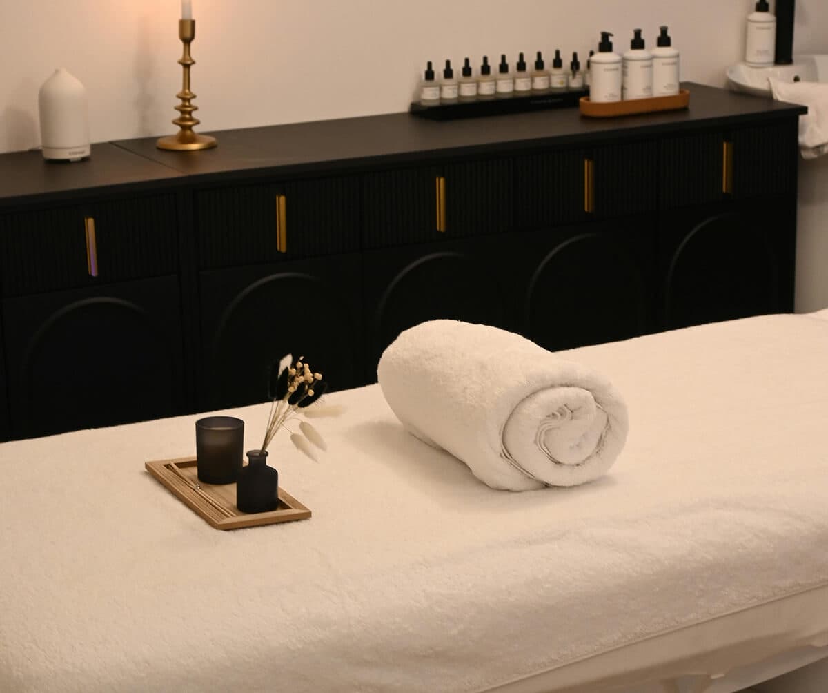Spa treatment room with ambient atmosphere